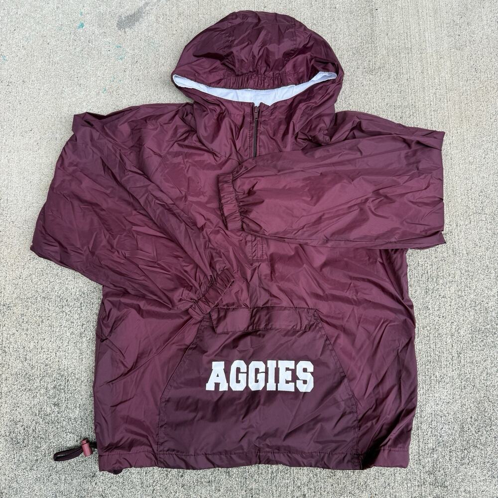 Vintage Windbreaker Youth XL Maroon AGGIES Hooded Nylon Pullover